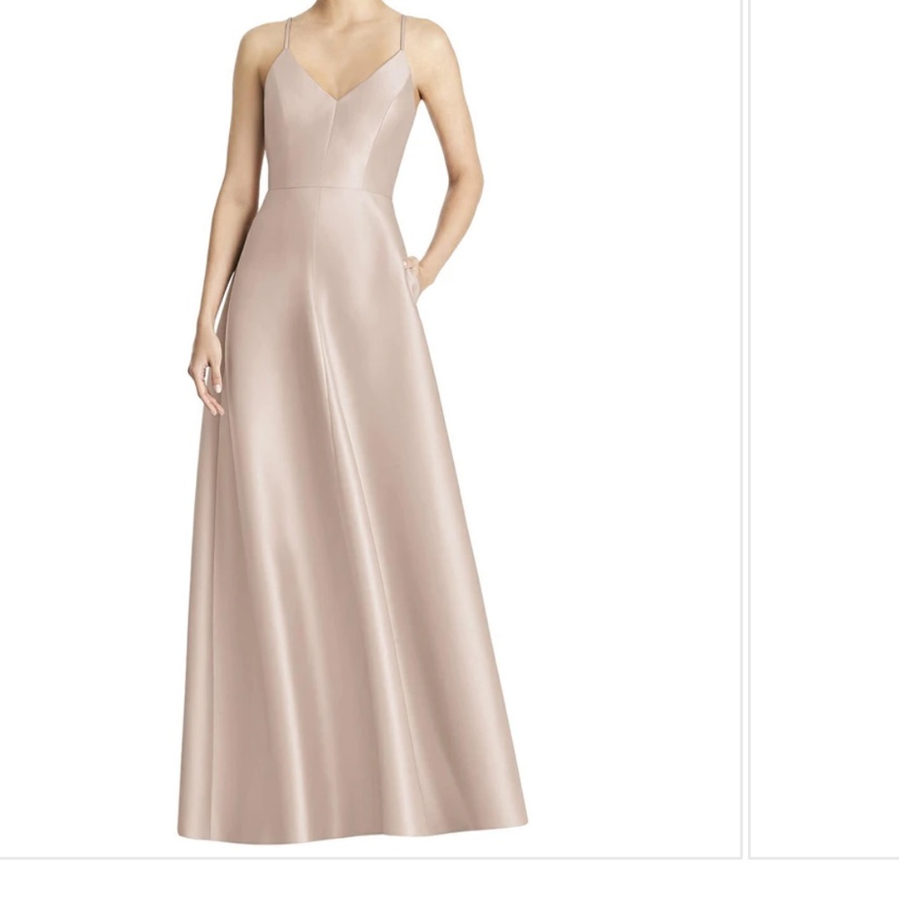 Alfred Sung V neck Satin Dress champagne size 6